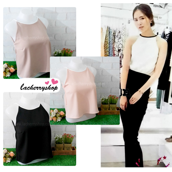 เสื้อผ้าแฟชั่นสวยๆ เสื้อสายเดี่ยว สีดำ ผ้าฮานาโกะ แบบสวยน่ารักๆค่ะ มีซิปหลัง