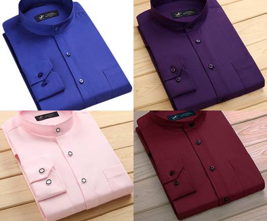 4สีใหม่น้ำเงินใหญ่พิเศษ!!เสื้อเชิ้ตแขนยาว คอจีน ทรงปกติ size No.38 39 40 41 42 43 44 45 46 47 48 สีม่วง ชมพู แดง ฟ้า น้ำเงิน