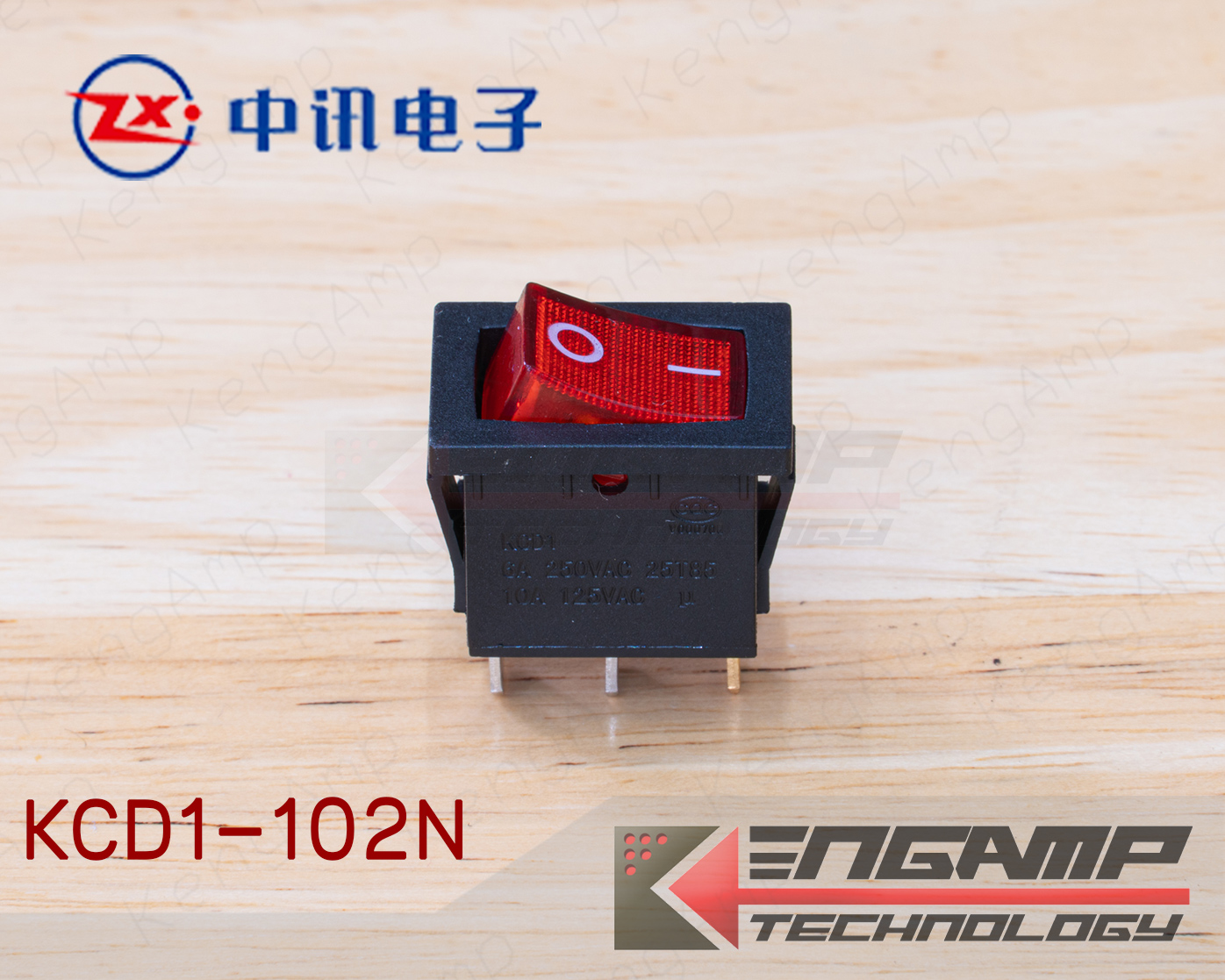 (1ตัว) KCD1-102N Zhongxun ขนาด 15x21mm 6A/250Vac