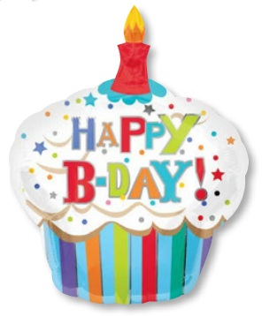 ลูกโป่งฟลอย์นำเข้า Happy Birth Day Striped Cupcake / Item No. AG-24477 แบรนด์ Anagram ของแท้