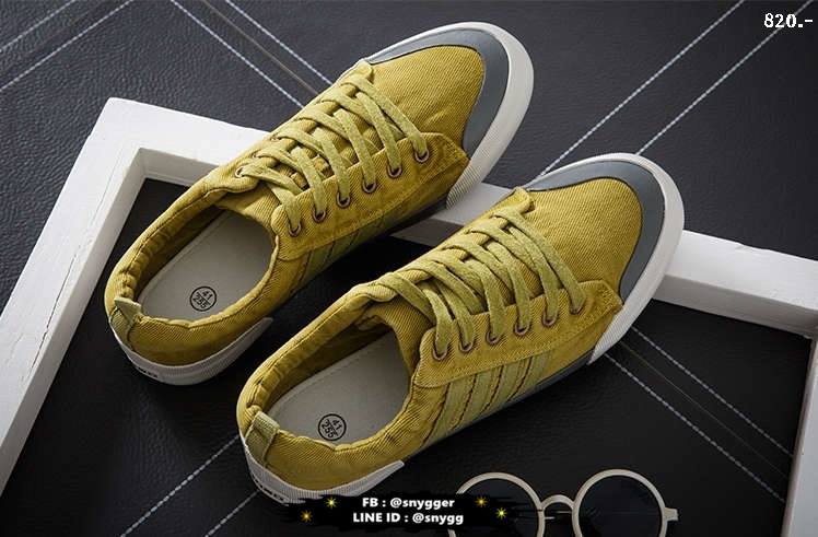 รองเท้าผ้าใบสไตล์ retro สีเหลืองเขียว
