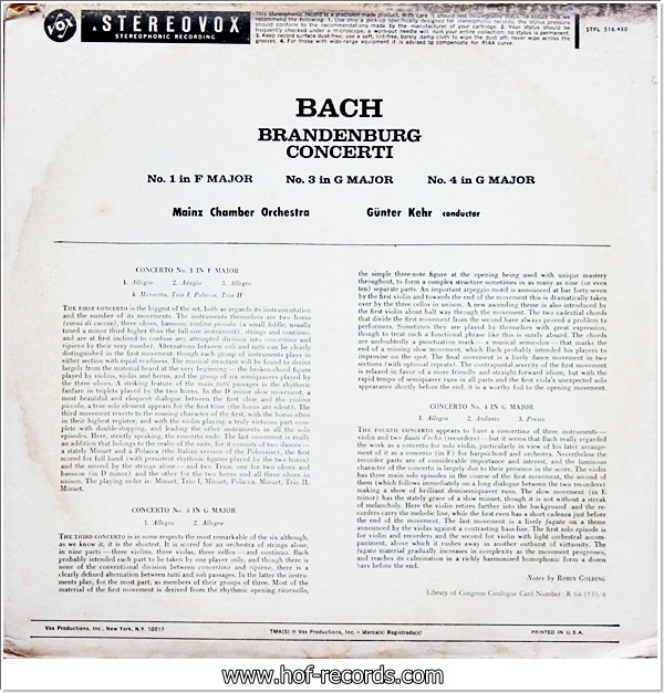 Bach - No.1 In F Major , No.3 In G Major , No.4 In G Major (USA) 1Lp VG++