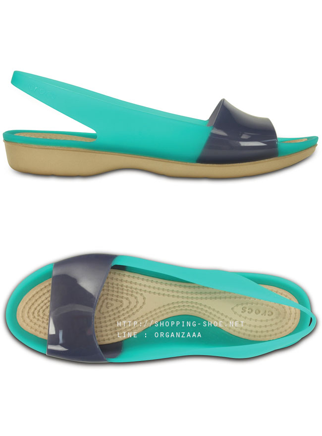 Crocs ColorBlock Flat - Tropical Teal / Nautical Navy ของแท้ Outlet ไทยและอเมริกา