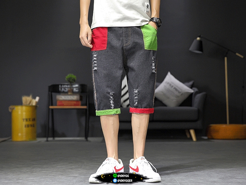 กางเกงยีนส์ 7ส่วน สไตล์ญี่ปุ่น สีดำ 5XL (40"-42")