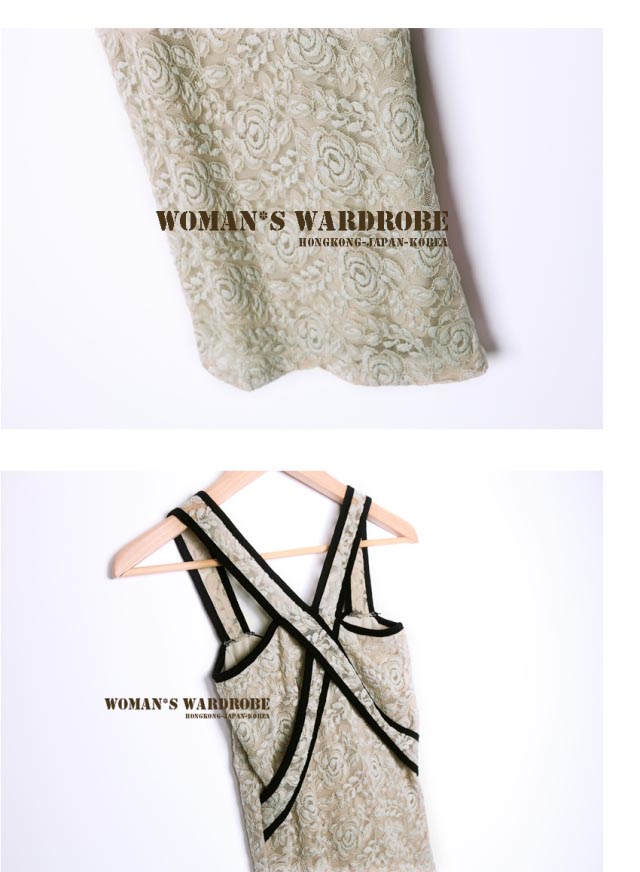 SALE//SALE (ส่งฟรี) เสื้อกล้าม ผ้าลูกไม้ สีแอพริคอต แต่งสายไขว้ด้านหลัง สุดเซ็กซี่