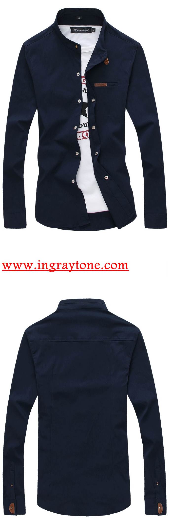 ซื้อคู่899-เสื้อคอจีนแขนยาว แต่งหมุดทอง สลิมฟิต แฟชั่น สีดำ เขียว กากี No.34 36 38 40 41.5