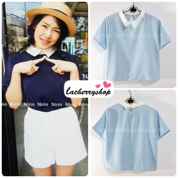 เสื้อแฟชั่น เสื้อทำงาน ผ้าฮานาโกะ สีฟ้า พาสเทล สดใส คอปกเก๋ๆ แบบยอดนิยม สินค้าคุณภาพ ราคาไม่แพง