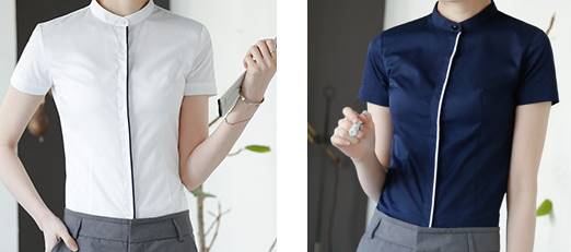 เล็กใหญ่พิเศษ!!เสื้อเชิ้ตแขนสั้นผู้หญิง คอจีน เรียบ เข้ารูป สาบขอบ size No.32-46 สีขาว น้ำเงิน
