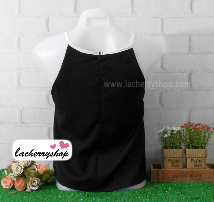 เสื้อผ้าแฟชั่นสวยๆ เสื้อสายเดี่ยว สีดำ ผ้าฮานาโกะ แบบสวยน่ารักๆค่ะ มีซิปหลัง