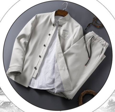 ชุดขาวคอจีน เสื้อขาว ชุดทำบุญ ผู้ชาย เท่ๆ แฟชั่น เสื้อ+กางเกง Size No.36 38 40 42 44 ดำ ขาว