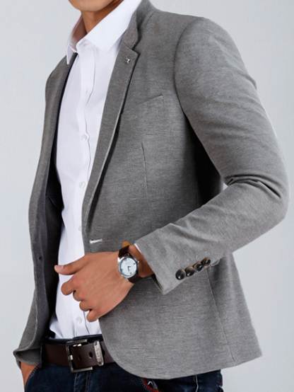 เสื้อสูทแฟชั่นชาย ปกเปิด ปกตั้ง คอจีน2สไตล์ แต่งพับ shawl กระดุมพิเศษ size No.33 เทา