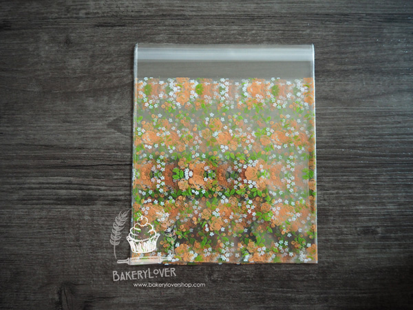 ถุงบรรจุขนมแถบกาวลายดอกไม้ 100 ใบ ขนาด 14x4 cm.