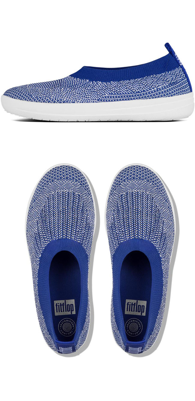 Fitflop Uberknit Slip On Ballet Flat Mazarine Blue / White ของแท้ นำเข้าจาก USA และ UK