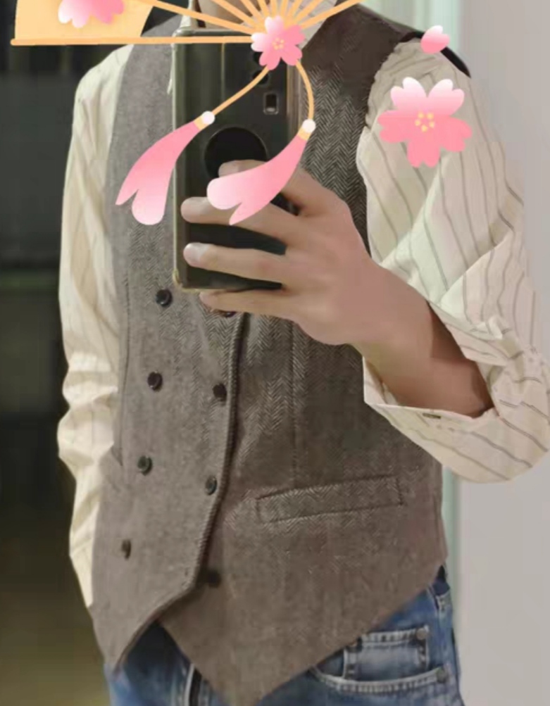 เสื้อกั๊กกระดุมคู่ ชาย สไตล์อังกฤษ22 แฟชั่นวินเทจ กระดุมคู่4 8เม็ด No.37-39-41 43 สีน้ำตาล เทา ดำ