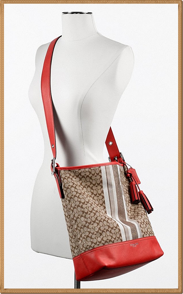 Coach Legacy Signature Stripe Duffle 19918 - Khaki / Carnelian