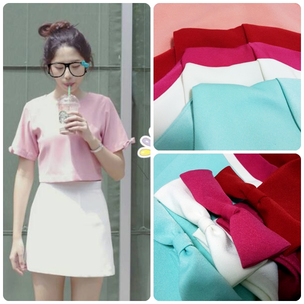 เสื้อแฟชั่นผ้าฮานาโกะ เสื้อทำงาน สีแดง แขนสามส่วนแต่งโบว์ น่ารักมากๆ สินค้าคุณภาพดี ราคาไม่แพง