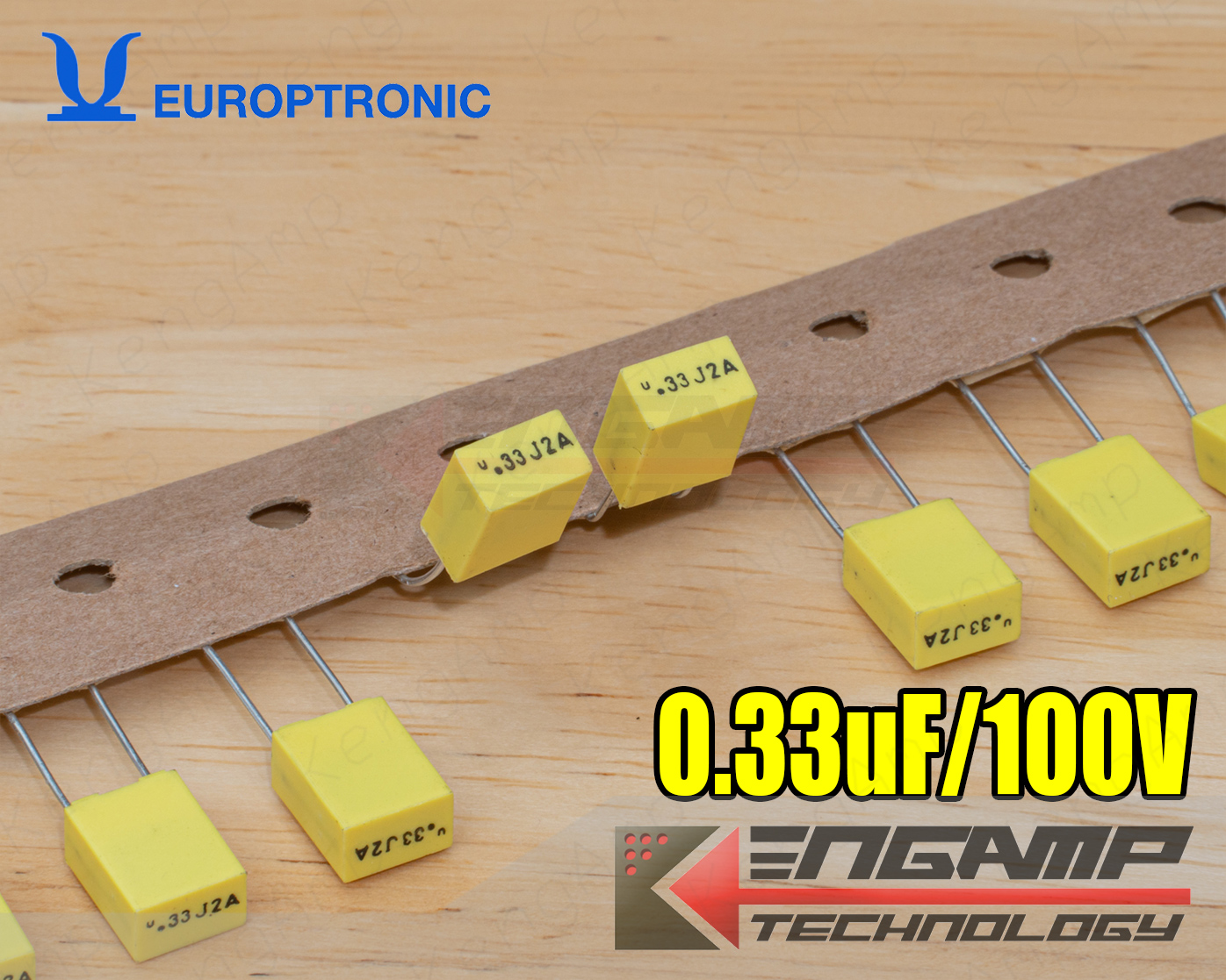 (10ตัว) [F-CAP] 0.33uF/100V 334J100V 5% Europtronic 4.3x7.2 H9.5mm P=5mm