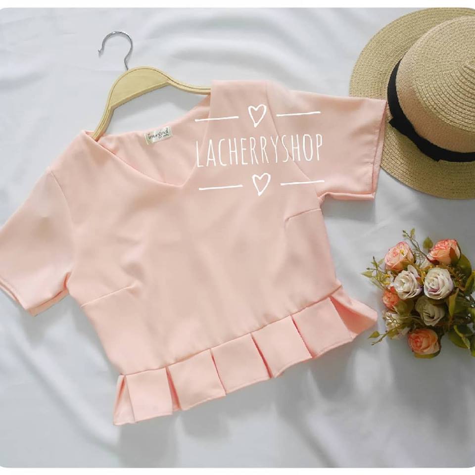 เสื้อครอป สีโอรส คอวี เอวพลีท เข้ารูป แบบสวยน่ารักๆ เสื้อสีพื้น ใส่ง่าย ใส่สบาย เนื้อผ้าฮานาโกะคุณภาพดี