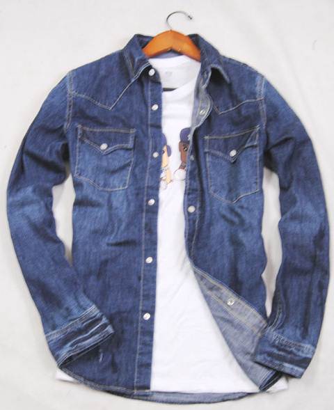 เสื้อเชิ้ตแขนยาว ผ้ายีนส์เนื้อดี สไตล์ยุโรป Stooge น้ำเงินเข้ม size No.38