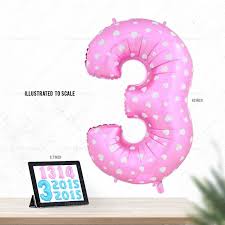 ลูกโป่งฟอยล์รูปตัวเลข 3 สีชมพูพิมพ์ลายหัวใจ ไซส์จัมโบ้ 40 นิ้ว - Number 3 Shape Foil Balloon Size 40" Pink Color printing Heart