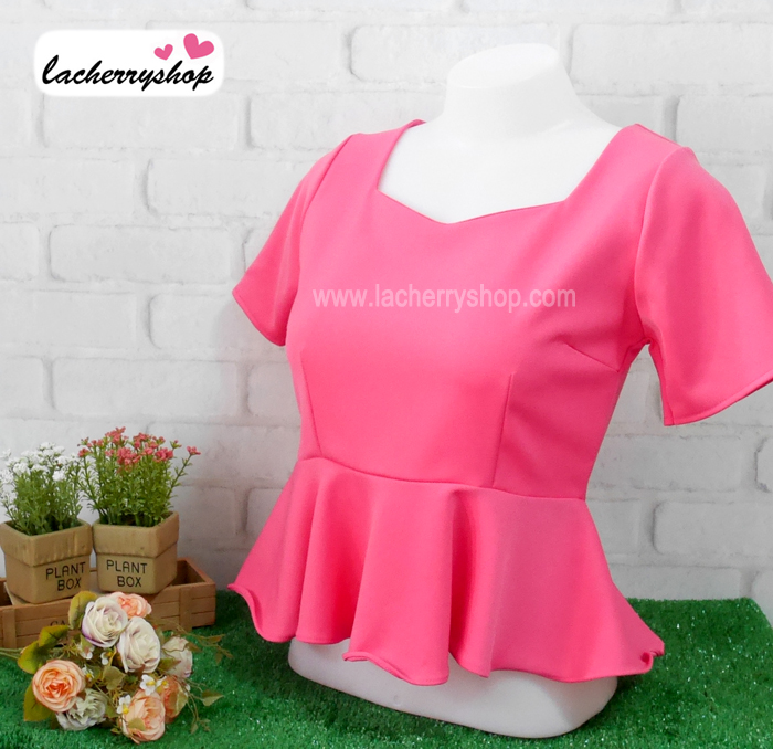 เสื้อแฟชั่น เสื้อทำงาน ผ้าฮานาโกะ สีชมพูเข้ม ดีไซน์สวยเรียบหรู สินค้าคุณภาพ ราคาไม่แพง