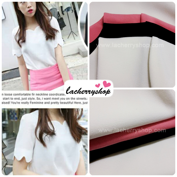 เสื้อแฟชั่นผ้าฮานาโกะ เสื้อทำงาน สีดำ คอและแขนเป็นหยักๆ สวยหวาน สินค้าคุณภาพ ราคาไม่แพง