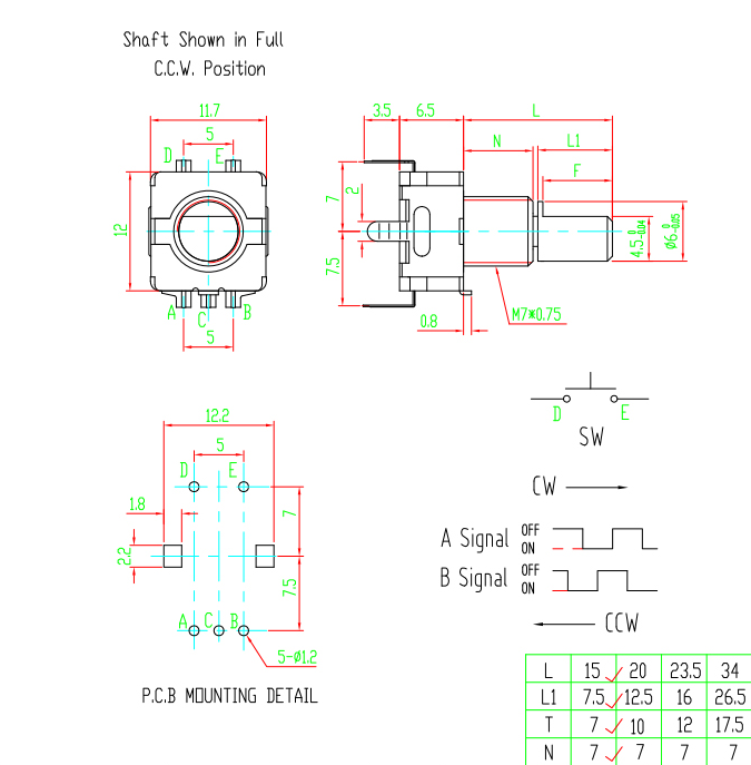 (มีตัวเลือก) [VR] EC11 แกนผ่า D หรือแกนมะเฟือง ยาว20mm Rotary Encoder Switch