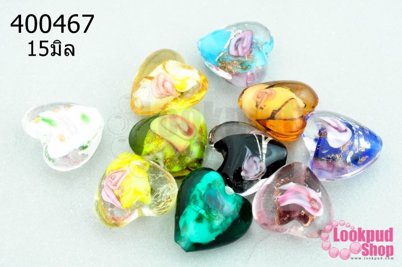 ลูกปัดแก้วหินอินเดีย คละสี 15มิล(10ชิ้น)