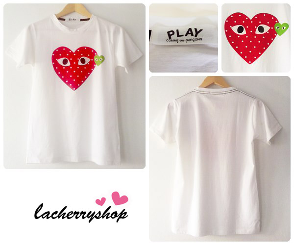 (หมดจ้า) เสื้อยืด เสื้อสกรีน เสื้อแฟชั่น สีขาว play comme des garcons สุดฮิป หัวใจสีแดงสวยๆ ปักป้ายชื่อ เนื้อผ้าดีค่ะ