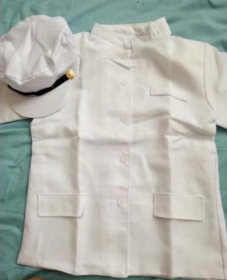 ชุดเสื้อ กางเกงพร้อมหมวก คอจีนกระดุมผ่า สีขาว ดำSize No สูง110 120 130 140 150 160 170 180