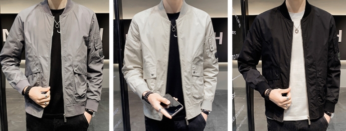 แจ็คเก็ตผ้าร่มซิบคอตั้ง แฟชั่น แต่งกระเป๋ากระดุม ผ้าร่ม No.38 40 42 44 46 48 สีเบจ ดำ เทา