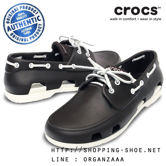 Crocs Beach Line Boat Shoe Men - Espresso / White ของแท้ Outlet ไทยและอเมริกา