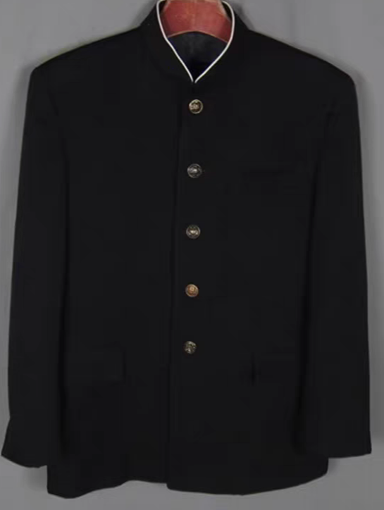 เสื้อสูทนร ญี่ปุ่น คอจีน คอสเพลย์ กระดุมทองรมดำ คอกุ๊นขอบขาว Size No 34 36 38-40 42 44ดำ