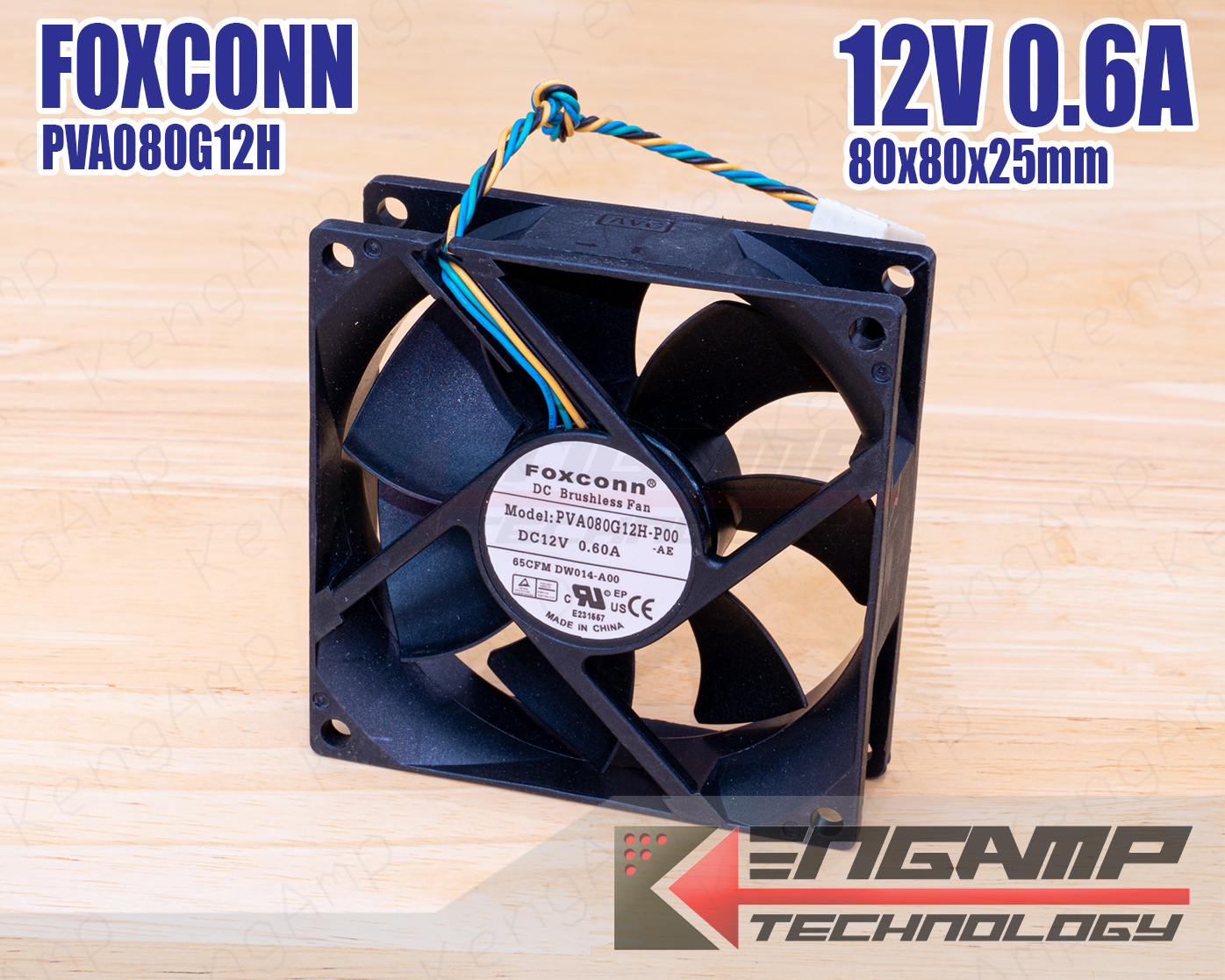 (1ตัว) [FAN] (มือสองตกแต่งใหม่) พัดลม 12Vdc 0.6A FOXCONN PVA080G12H ขนาด 80x80x25mm 12V 0.6A