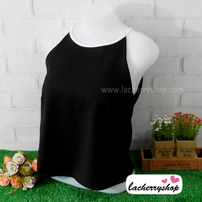 เสื้อผ้าแฟชั่นสวยๆ เสื้อสายเดี่ยว สีดำ ผ้าฮานาโกะ แบบสวยน่ารักๆค่ะ มีซิปหลัง