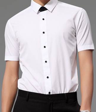 หลากสี!!เสื้อเชิ้ตแขนสั้นทรงฟิต ปกเล็กแบบอังกฤษ แต่งสาบปกดำ สีขาว No.36