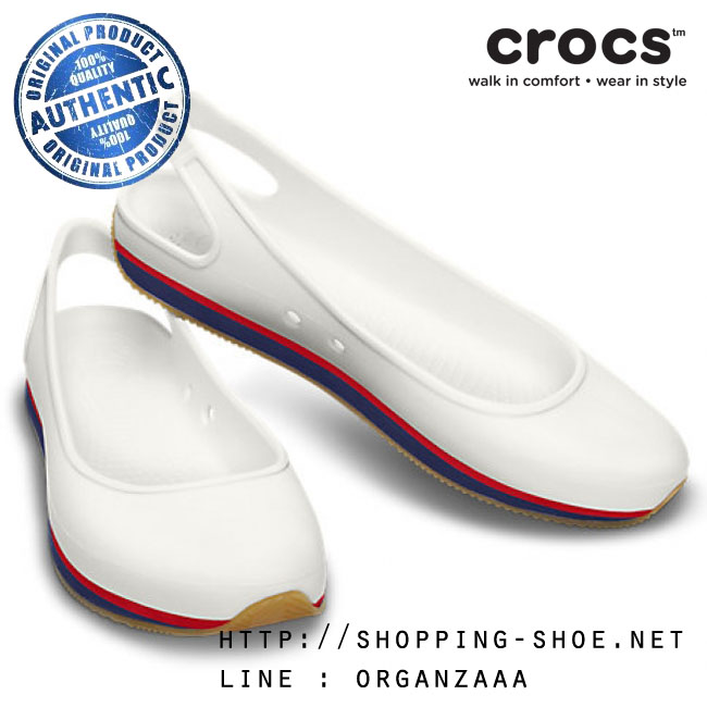 Crocs Retro Slingback Flat Women - White / Nautical Navy ของแท้ Outlet ไทยและฮ่องกง