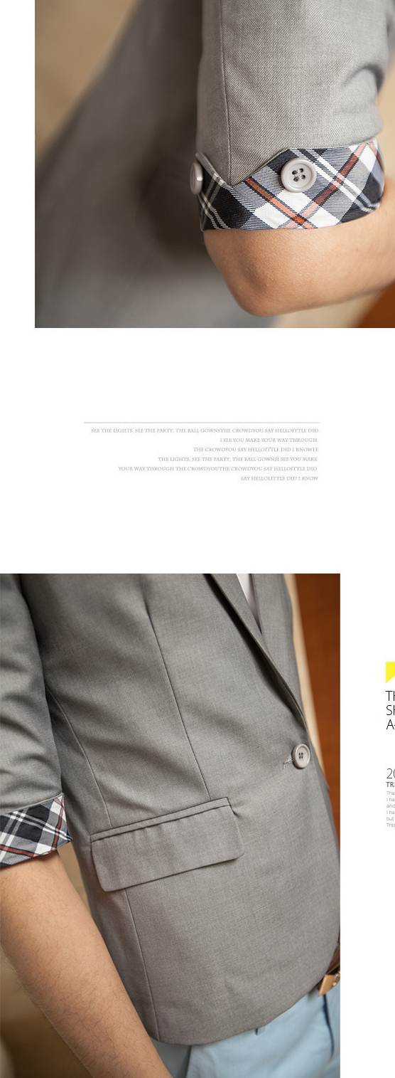 เสื้อสูทตัวเล็ก แขนสั้นหลากสี ทรงสลิมฟิต แต่งแขนสก็อต Size No.37 เทา