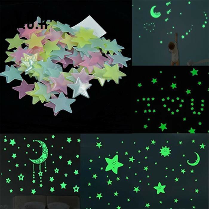 ดาวเรืองแสง ดาวสะท้อนแสง (100ชิ้น) ของเล่นเรืองแสง ต้องตากแดดก่อนติด แถมกาว 2หน้า ติดเพดาน Glow in the Dark