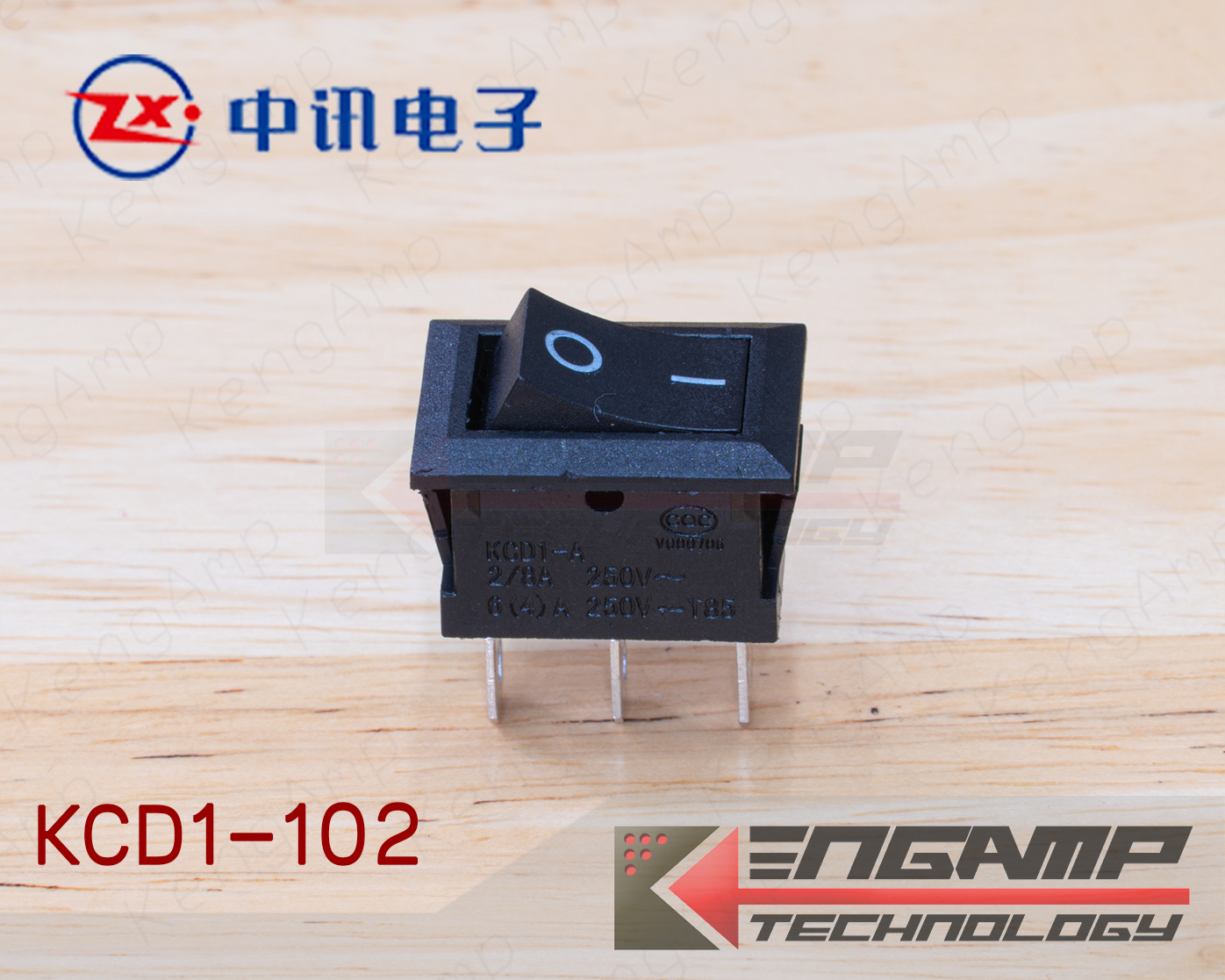 (1ตัว) KCD1-102 ON-ON Zhongxun ขนาด 15x21mm 6A/250Vac