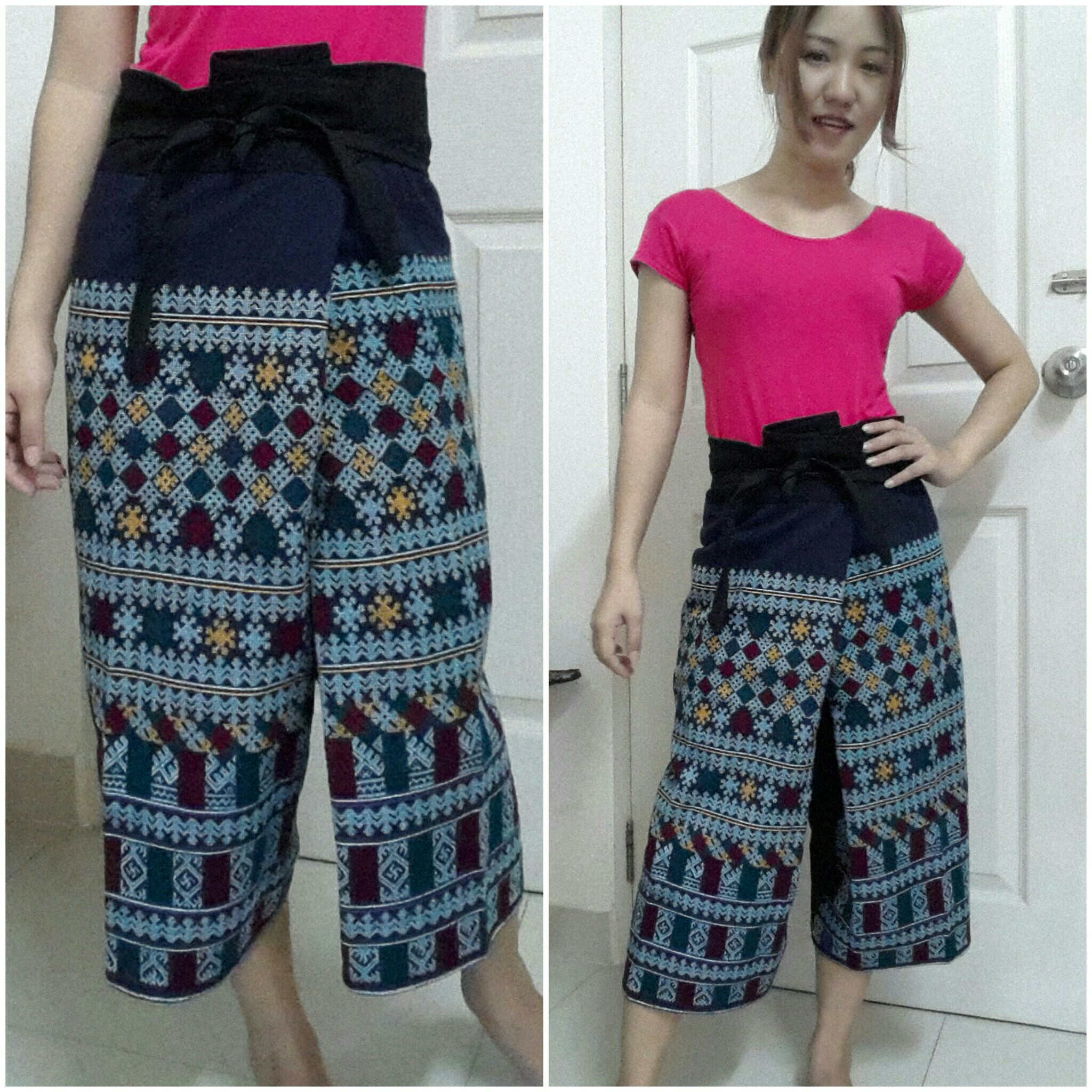 กางเกงปักมือ อิวเมี่ยน สำหรับผู้หญิง มีสายมัด