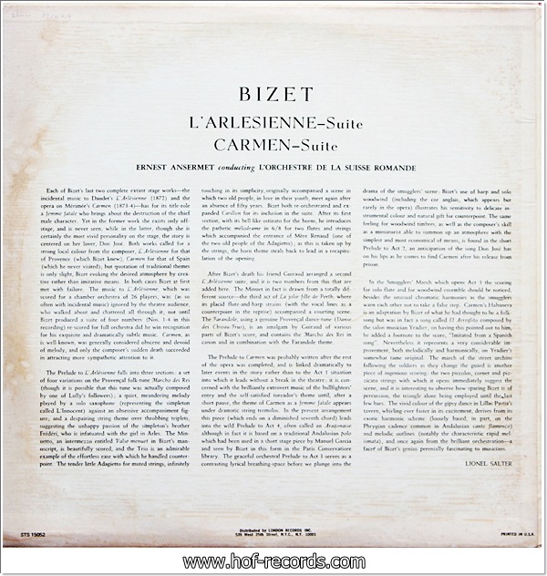 Bizet - Carmen Suite , L'arlesienne Suite (USA) 1Lp VG++