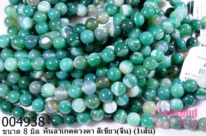 หินอาเกตดวงตา สีเขียว 8 มิล (จีน) (1เส้น)