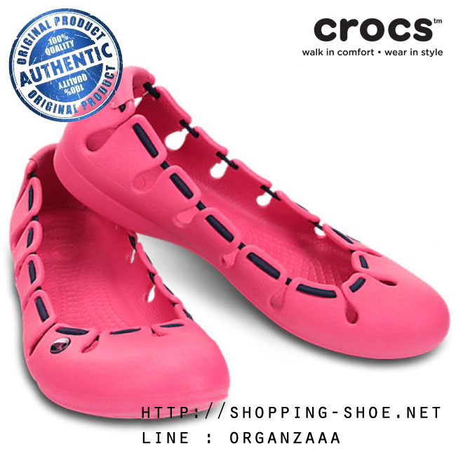 Women's Crocs Springi Flat - Hot Pink/Nautical Navy (W8) ของแท้ Outlet ไทยและฮ่องกง