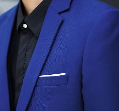 เสื้อสูท แฟชั่นชาย เข้ารูป คลิบอกขาว สีฟ้าเข้ม Size No.37 39