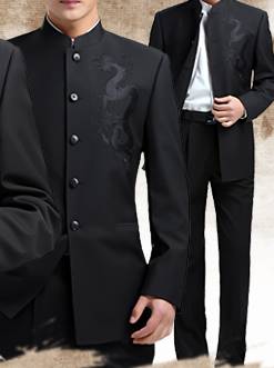 ชุดสูท คอจีนกระดุมปักมังกรดำ เสื้อ+กางเกง Size No.36 38 40 42 44 46 ดำมังกร น้ำเงิน เทาอ่อน เทาเข้ม ฟ้า