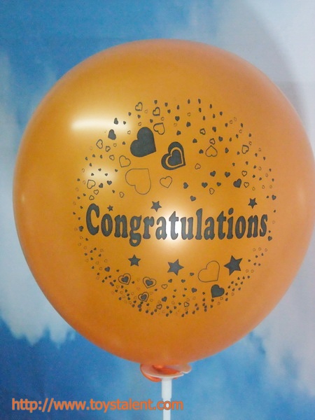 ลูกโป่งกลมพิมพ์ลาย Congratulations ไซส์ 12 นิ้ว แพ็คละ 10 ใบ สีส้ม (Round Balloons 12"-Printing Congratulations latex balloons Orange color)