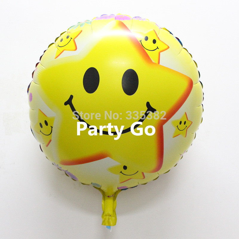 ลูกโป่งฟลอย์ทรงกลมหน้ายิ้ม ลายดาว - Foil Balloon Smiley / Item No.TL-D052