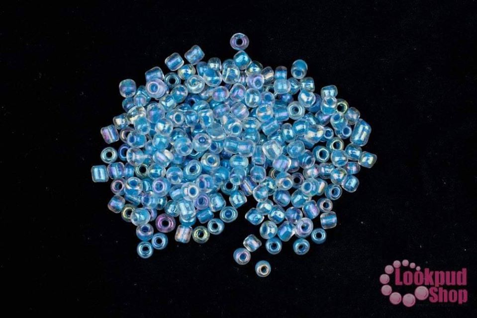 ลูกปัดจีน กลม สีฟ้าสอดไส้ เหลือบรุ้ง 4มิล #L (1ถุง/450กรัม)