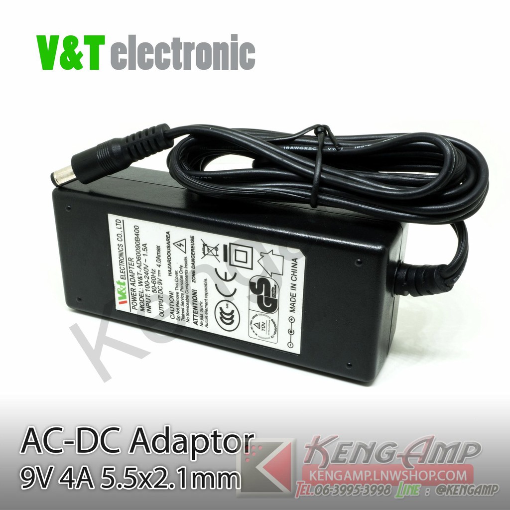 (1ชิ้น) [TRF] V&T 9Vdc 4A (หัวปลั๊ก 5.5x2.1mm +ใน)